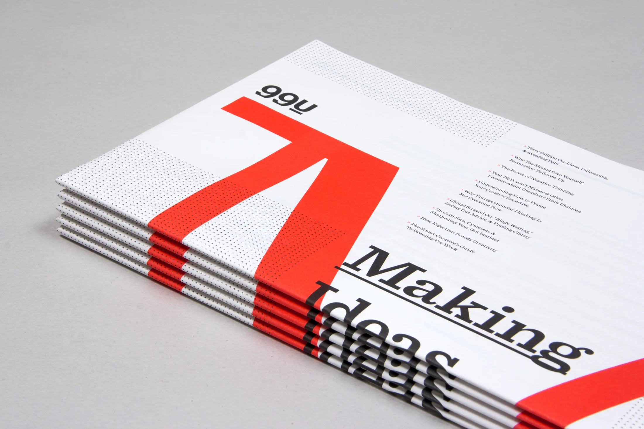 99U Magazine 2013 covers with red graphic forms and black typography