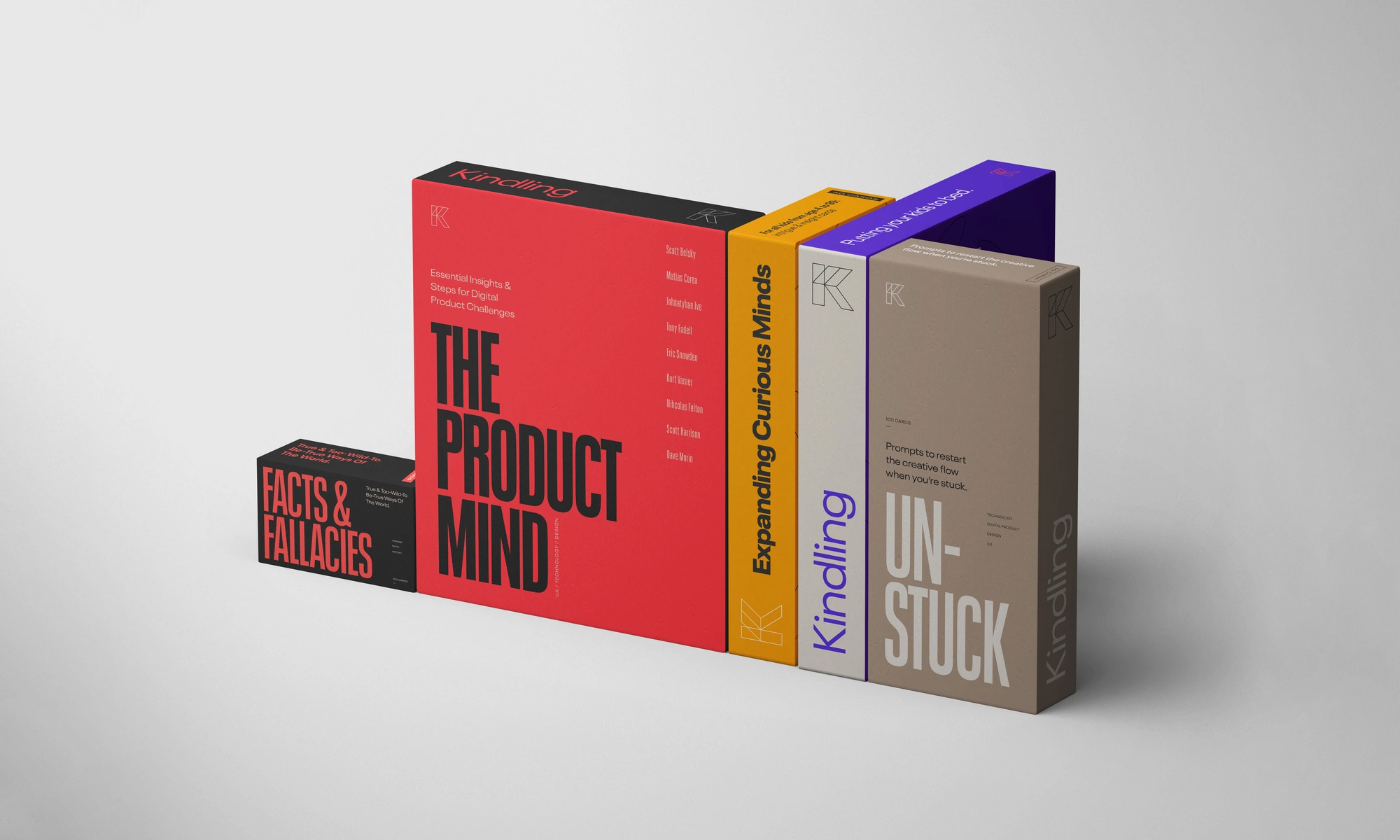 Colourful book and packaging designs for The Product Mind and related titles