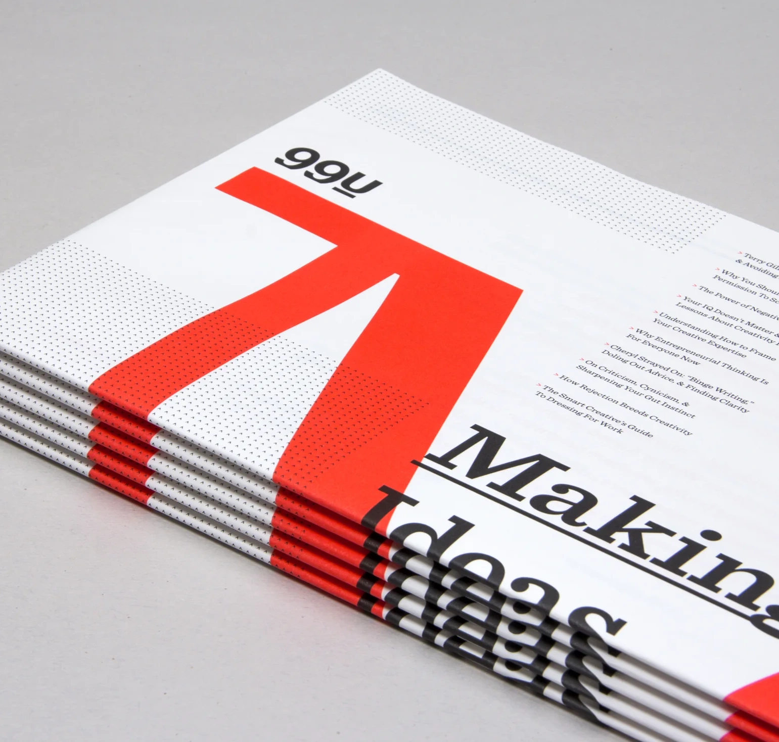 99U Magazine 2013 covers with red graphic forms and black typography
