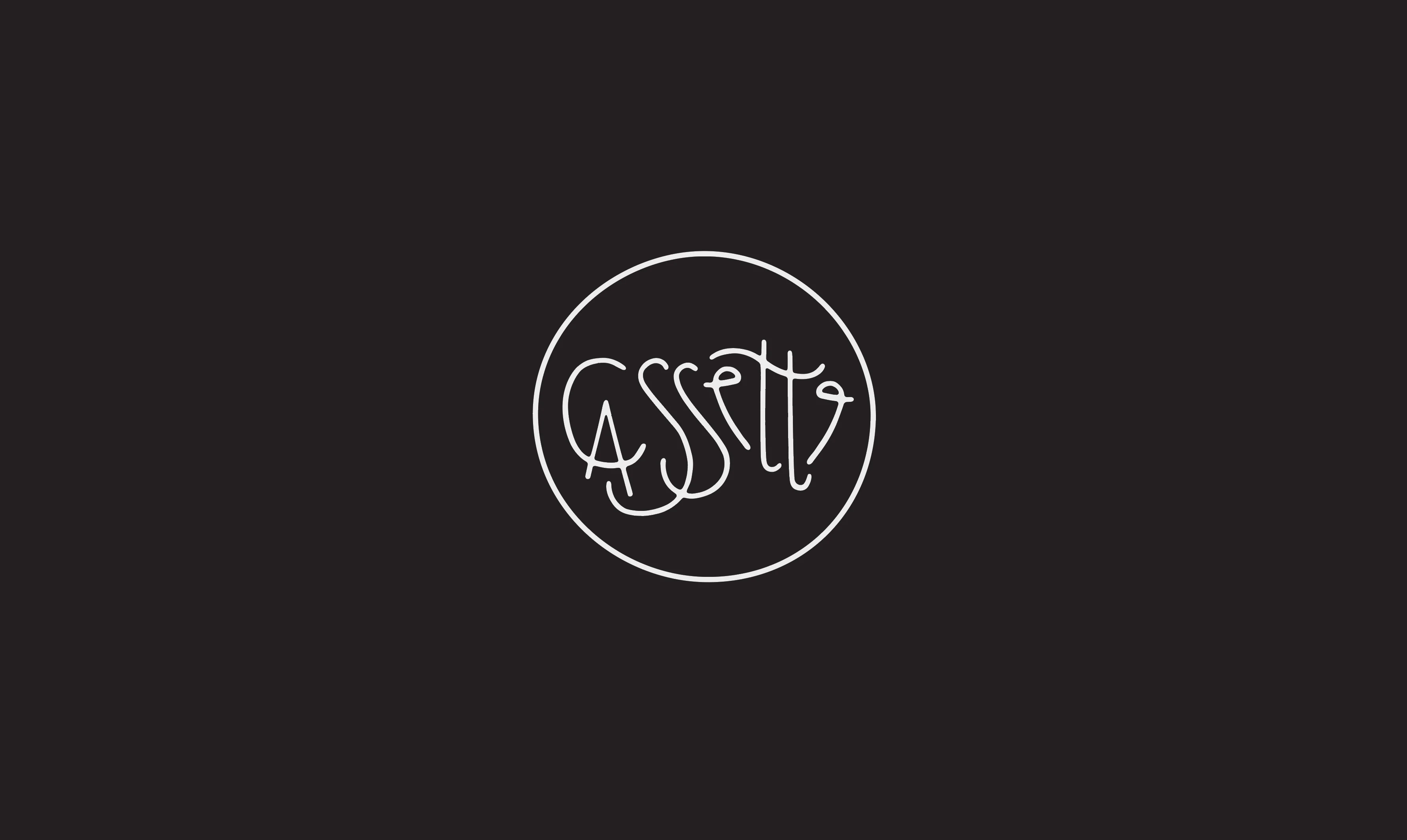 Hand-drawn Cassette wordmark inside a white circle on a dark background