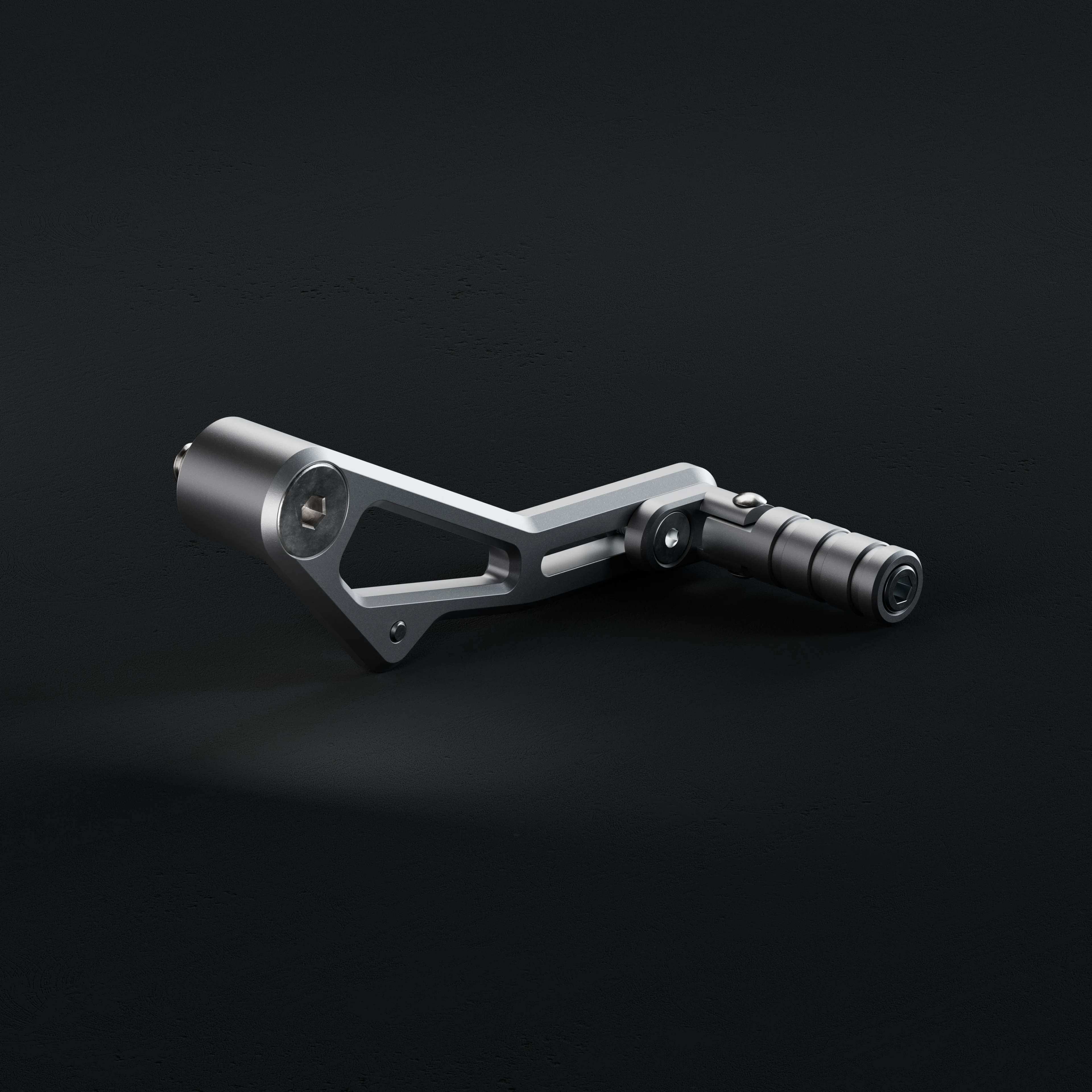 Adjustable machined Myth motorcycle shifter on a dark background