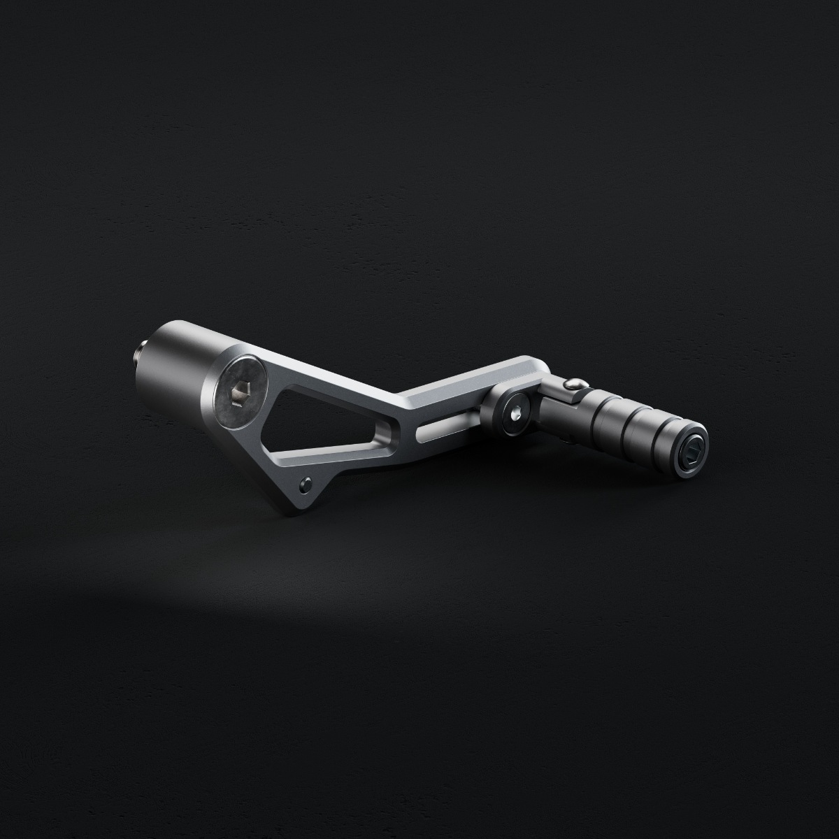 Adjustable machined Myth motorcycle shifter on a dark background